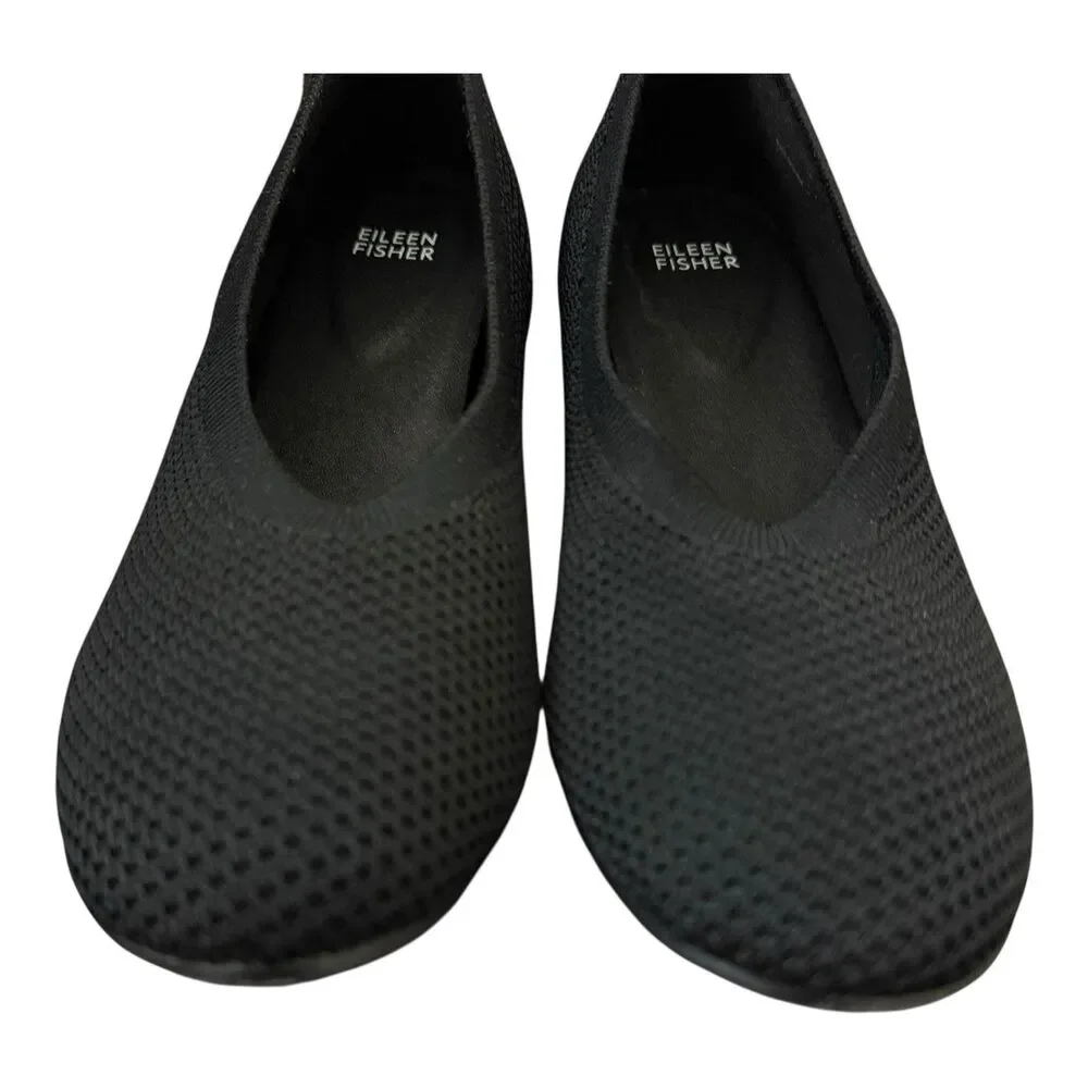 Eileen Fisher Knit Ballet Flats Womens Sz 9.5 Black Stretch Slip On Shoes